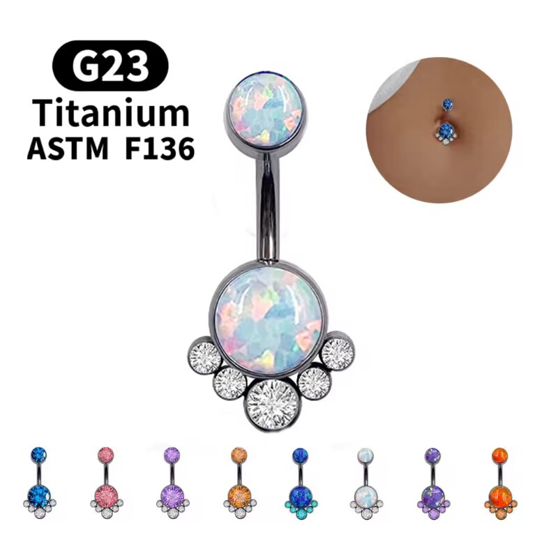Wholesale titanium piercing internal threaded opal cluster navel rings Women's Double Headed Diamond  American Fashion Piercing Jewelry