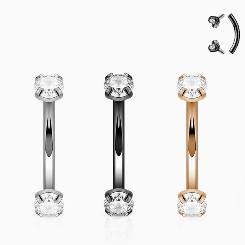 Wholesale titanium G23 Titanium Zircon Banana Curved Helix Cartilage Earrings Eyebrow Rings Belly Ring Body Piercing Jewelry