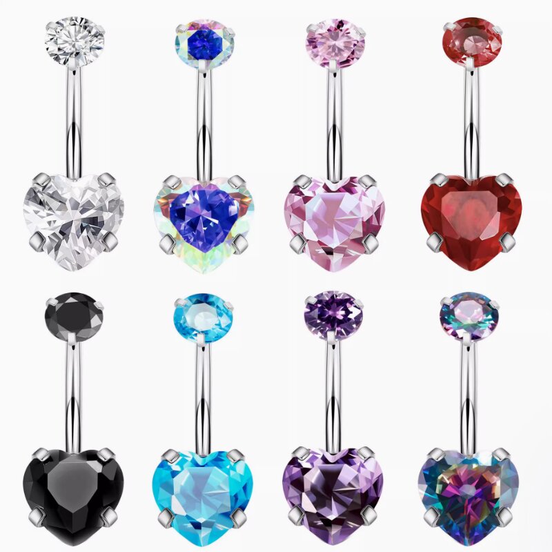 Wholesale titanium G23 Titanium 14G internal threaded Heart shap zircon floating navel rings Curved Barbell Navel Ring For Women Belly Piercing