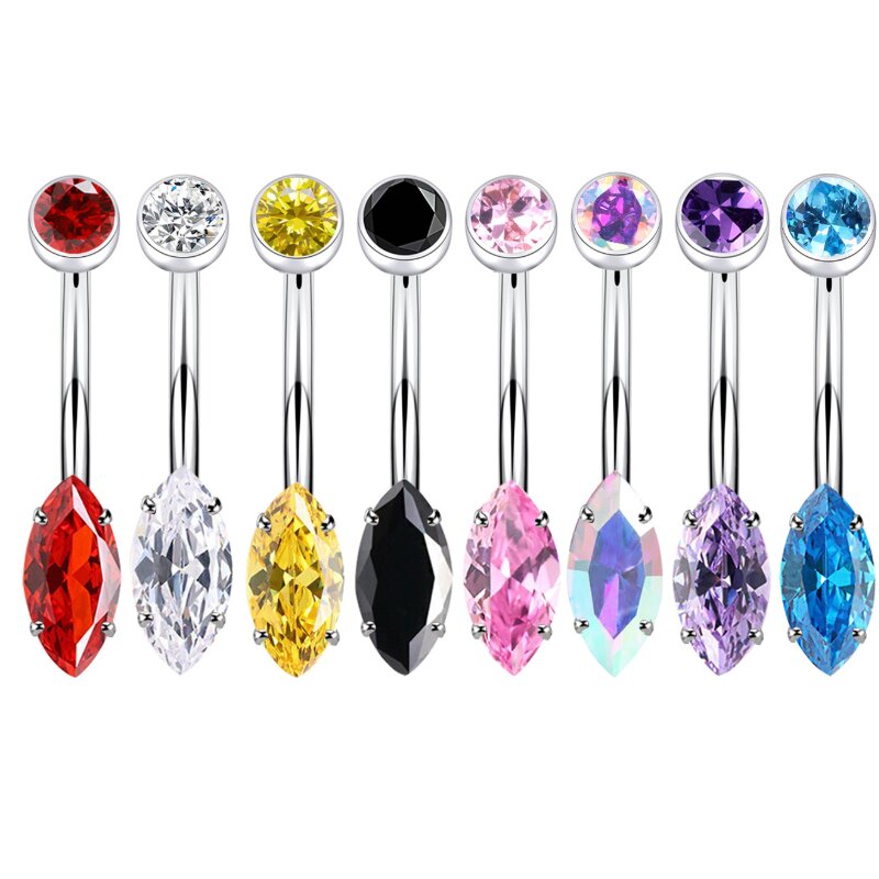 Wholesale titanium F136 Titanium Alloy Internal Thread Tip Set Marquis Floating  Navel Ring Inlaid Horse Eye Zircon Navel Nail  Piercing Jewelry