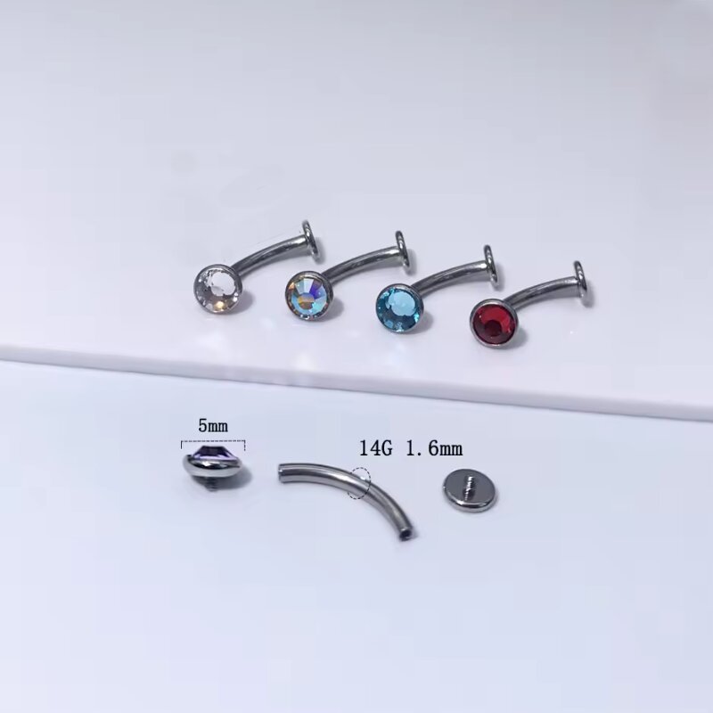 Wholesale titanium G23 titanium belly button nail with Czech diamond internal thread flat bottom puncture accessory hanging floating navel ring