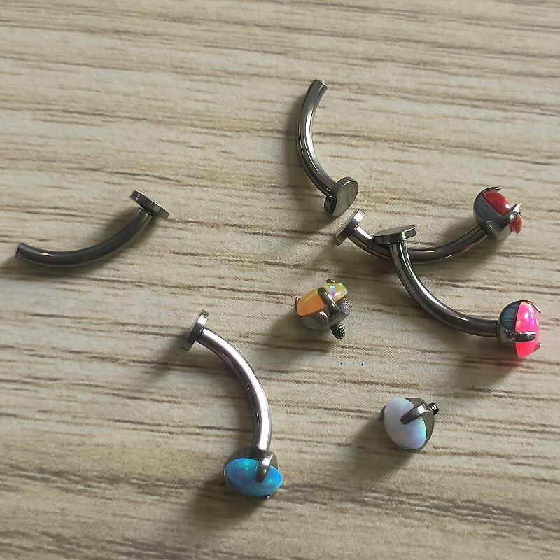 Wholesale titanium piercing of F136 G23 titanium three claw internal thread opal  button ring body floating navel rings perforated jewelry