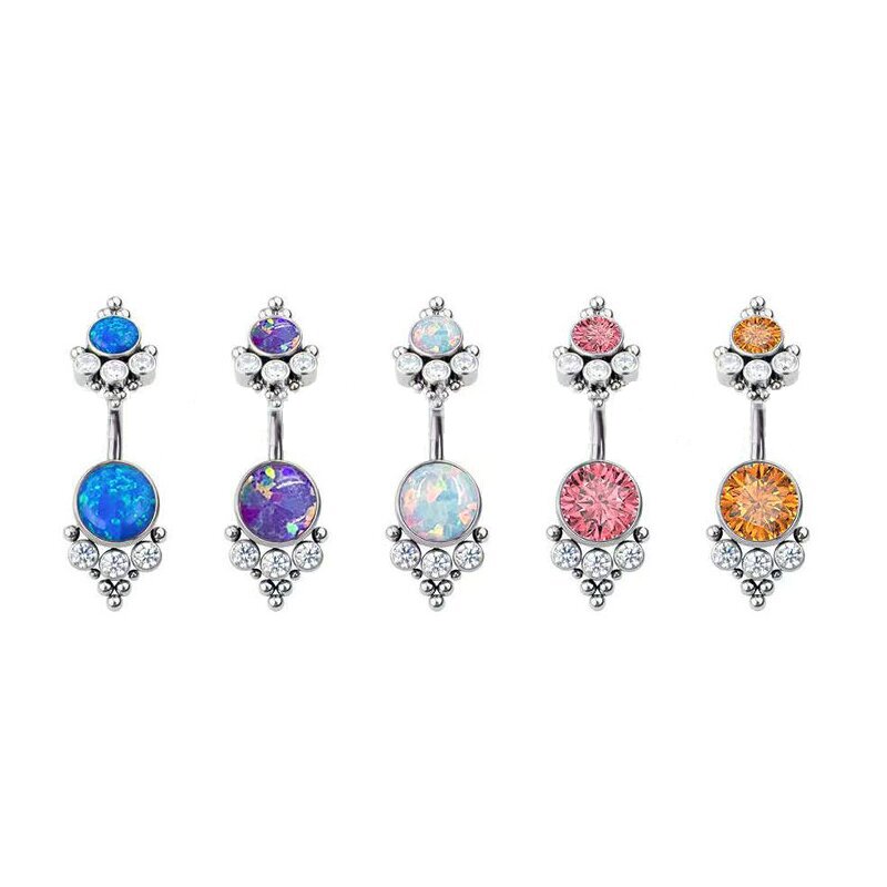 Wholesale titanium G23 Titanium Belly Piercing  Button Internal Threaded opal cluster navel rings Sexy Body Piercing Jewelry  For Women