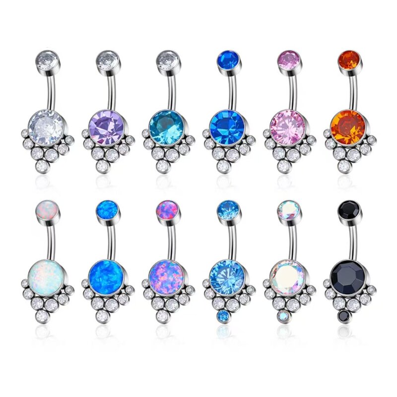 Wholesale titanium Piercing G23 Titanium Crystal Pendant Belly perforation  internal thread opal cluster navel rings