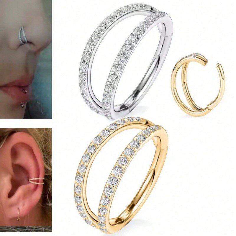 Wholesale titanium G23 Titanium Zircon Double Hoop Open Stack Piercing Earrings Nose Ring Helix Piercing Piercing Jewelry