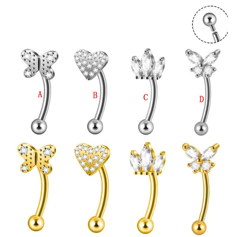 Wholesale titanium TITANIUM F136 internal threaded  Zircon Rook Piercing Jewelry Eyebrow nail, niche navel nail, 1.2mm Curved Barbell Earring