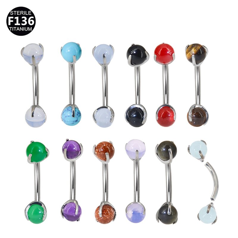 Wholesale titanium Titanium F136 Internal threaded with Internal threaded  Rook natural stone tongue ring  tragus cartilage lip piercing Jewelry