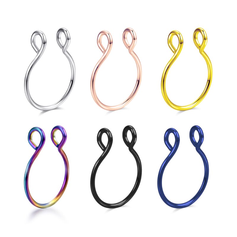 Wholesale 316L Stainless Steel Horseshoe Ring None piercing u shape nose clip Fake Nostril Piercing Non-Pierced Jewelry