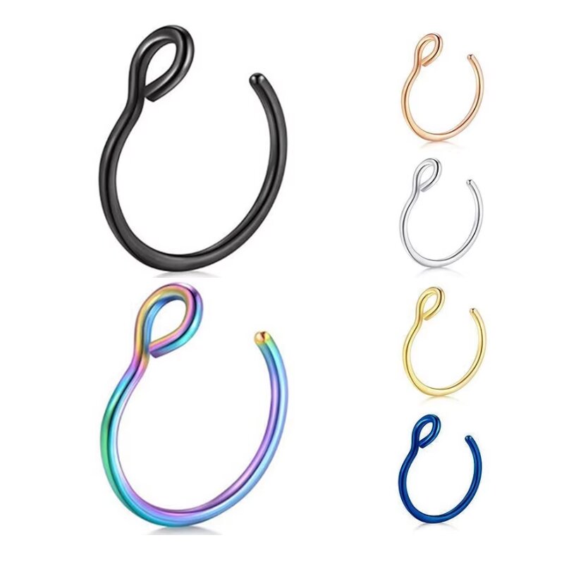 Wholesale 316L 1pcs Stainless Steel Clip on Hoop Fake Nose Ring Lip Rings  Non-Piercing 316L Faux Body Piercing Jewelry