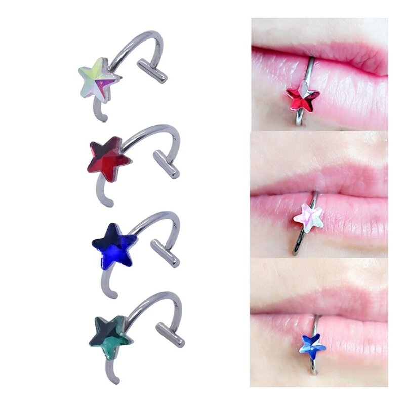 Wholesale 316L Piercing Stainless Steel Fake Spring Clip On Nose Rings Fake Lip Hoop C Clip Lip Ring Fake Nose Piercing  Body Jewelry Non-Pierced