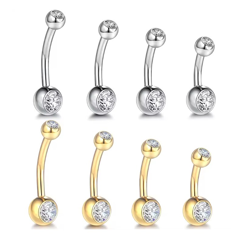 Wholesale 316L Piercing  Stainless steel Double gem navel rings Belly Button Navel  puncture Drop Dangle Body Jewelry