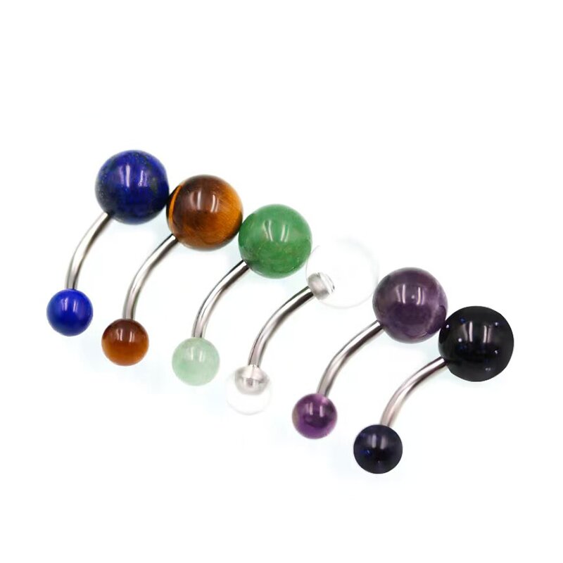 Wholesale TITANIUM F136 External thyreaded Barbell natural stone  Sexy Ball Belly Ring Navel Piercing Body Jewelry