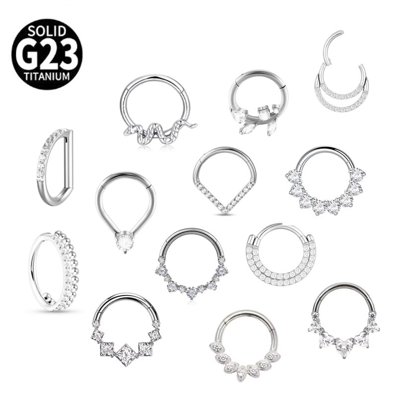 ASTM F136 G23 Titanium Hinged segment rings Round Septum Clicker Nose Rings Ear Tragus Cartilage Helix Piercing Jewelry