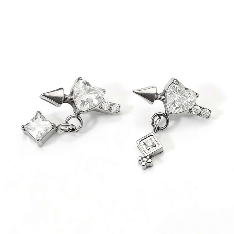 G23 Titanium Male Female Geometric Earbone Nail Love Cupid Pendant Zircon Earrings Party Perforated Jewelry Wholesale