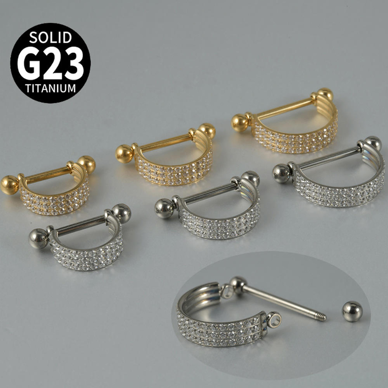 ASTM F136 Titanium Nipple Ring Three Layer Bright Cutting Microcrystalline Zircon Nipple Ring Piercing Jewelry Wholesale