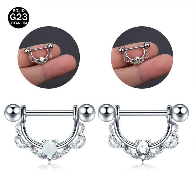 Wholesale Customized G23 Titanium Opal/zircon Lace Nipple Barbell Female Sexy Nipple Piercing Jewelry