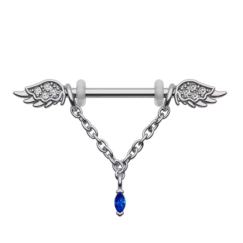 14G Nipple Chain Ring Women's Nipple Couch Piercing Jewelry G23 Titanium Wing Shaped Zircon Nipple Nail Puncture Wholesale