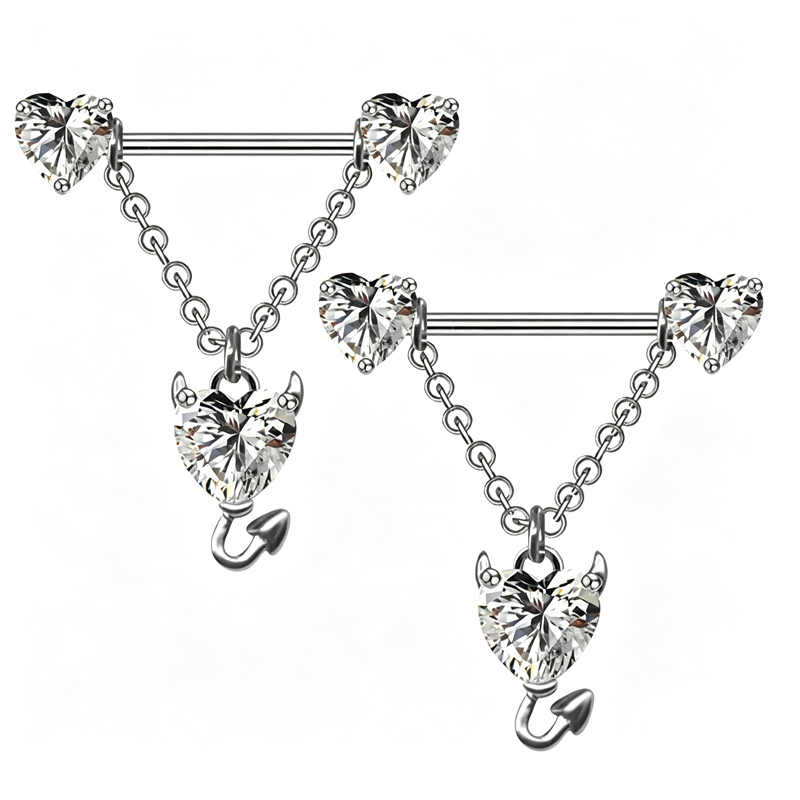 F136 Titanium Love Little Devil Bull Horn Chain Pendant Wholesale Zircon Nipple Couch Piercing