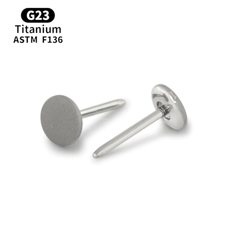 G23 Titanium Non Threaded Texture Finish Plate End Wholesale Push in Nose Nail Ear Nail Puncture Top