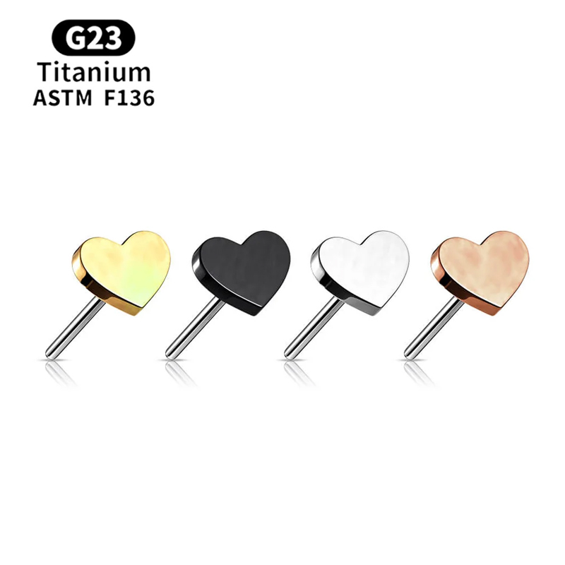 Push in Heart-shaped Nose Nail Top G23 Titanium Unthreaded Earlobe Perforated Jewelry Wholesale