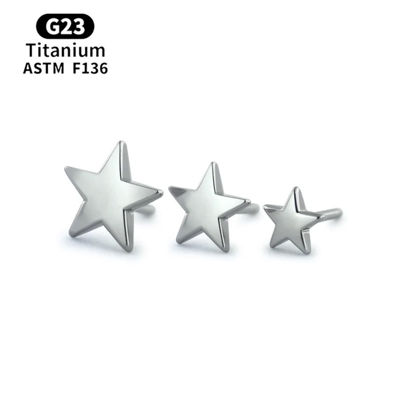 Wholesale F136 Titanium Star Shaped Non Threaded Nose Nail End Puncture Wholesale Push in Ear Screen Puncture