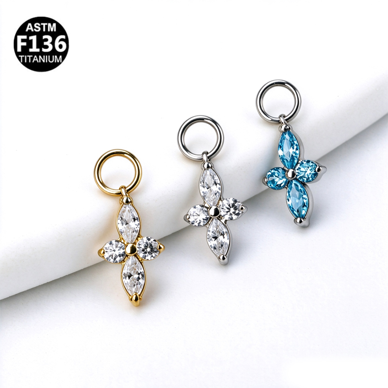 ASTM F136 Titanium Kite Cutting Zirconia Flower Earrings Dangle Part Cartilage Earrings Accessories Wholesale