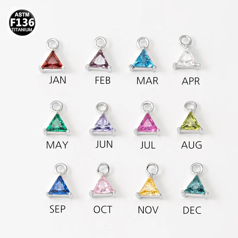 Triangle 12-month Zircon Birthstone with Circle Pendant F136 Titanium Alloy Earrings Pendant Wholesale