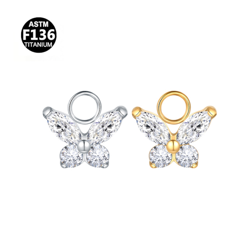 ASTM F136 Titanium Ear Cartilage Lip Perforated Earring Pendant Wholesale Zircon Butterfly Jewelry Body Dangle Part