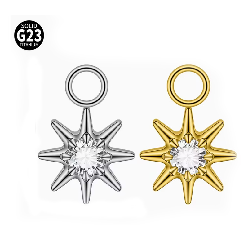 Customized Ear Bone Nail Lip Nail Zircon Hanging Ring Accessories Wholesale F136 Titanium Octagonal Star Earring Pendant