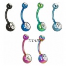 Wholesale titanium colored double gem navel rings