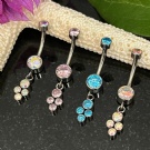 Wholesale F136 Titanium Internally Threaded Piercing Zircon Navel Long Dangling Belly Button Rings Pendant Curved Navel Barbell
