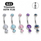 Wholesale ASTM F136 Titanium Zircon Belly Button Ring Double Clear Zircon Curved Barbell Navel Piercing Body Jewelry for Women