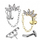 Wholesale G23 Titanium Threadless Push-In CZ Crystal with Dangling Chain Floating Belly Button Ring Banana Floating Navel Rings