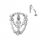 Wholesale G23 Titanium Banana Floating Navel Rings Bound Dangle CZ Chain Titanium Threadless Floating Belly Button Ring