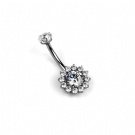 Wholesale Custom ASTM F136 Titanium Internal Thread Round CZ Halo Belly Button Ring Sunflower with Zirconia Belly Button Rings