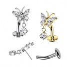 Wholesale G23 Titanium Zircon Unisex Navel Belly Ring Threadless Push in Reversed Belly Bar with Crystal Paved Butterfly