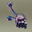 Wholesale F136 Titanium Navel Belly Ring Internal Thread Prong-Set 9 Gems Anodized Iridescent Finish