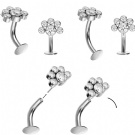 Wholesale G23 Titanium Banana Floating Navel Rings with Push Fit 6 Crystal Threadless Floating Belly Button Ring