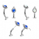 Wholesale G23 Titanium Push in Threadless Banana Shaped Floating Belly Button Ring Opal+4 clear CZ+Balls (Flat Disk)