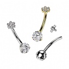 Wholesale F136 Titanium Internally Threaded Daisy Pronged Zircon Curved Barbell Claw-Set Crystal Flower Belly Piercing Jewelry