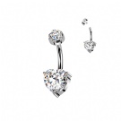 Wholesale G23 Titanium Internally Threaded Bent Rod Heart Moissanite Bottom Round Moissanite Top Belly Button Ring
