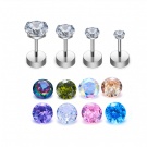 Wholesale Customized ASTM F136 Titanium Perforated Stud Round Colored Cubic Zirconia Disc Flat Back Anti Allergic Ear Stud