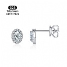 Oval Cut Transparent Moissanite Earrings F136 Titanium Alloy Push Back Piercing Jewelry Wholesale