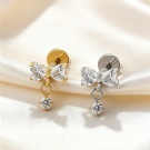 Wholesale Internal Thread Zircon Flat Back Earrings Bow Earrings Zircon Spiral Ear Screen G23 Titanium Perforated Earrings
