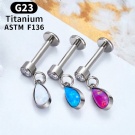 F136 Titanium Tear Drop Anti Allergy Cartilage Earrings Wholesale Internal Thread CZ Water Drop Color Opal Pendant Earrings