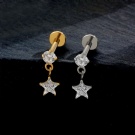 ASTM F136 Titanium Alloy Zircon Swinging Star Flat Back Earrings Wholesale Internal Thread Pendant Piercing Earrings