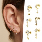 F136 Titanium Ear Screen Cartilage Spiral Earnail Star Moon Pendant Flat Back Earrings Perforated Jewelry