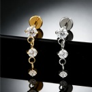 Wholesale ASTM F136 Titanium Triple Zirconia Straight Pull Suspension Chain Earrings Anti Allergic Thread Flat Back Earrings