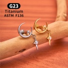 ASTM F136 Titanium Moon and Star Design Zircon Pendant Internal Thread Flat Back Ear Screen 16G Ear Cartilage Puncture Wholesale