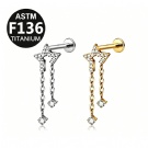 Wholesale ASTM F136 Titanium Incomplete Star Pendant Ear Studs Internal Thread Zircon Flat Back Perforated Body Jewelry